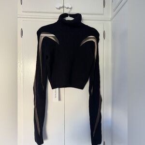 Mugler Black Cut-Out Turtleneck Sweater